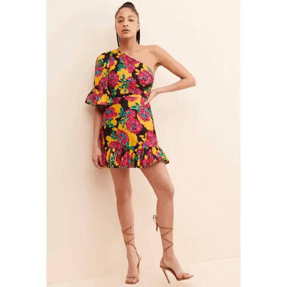 La Maison Talulah Barcelona Bloom One Shoulder Floral Mini Dress Size M